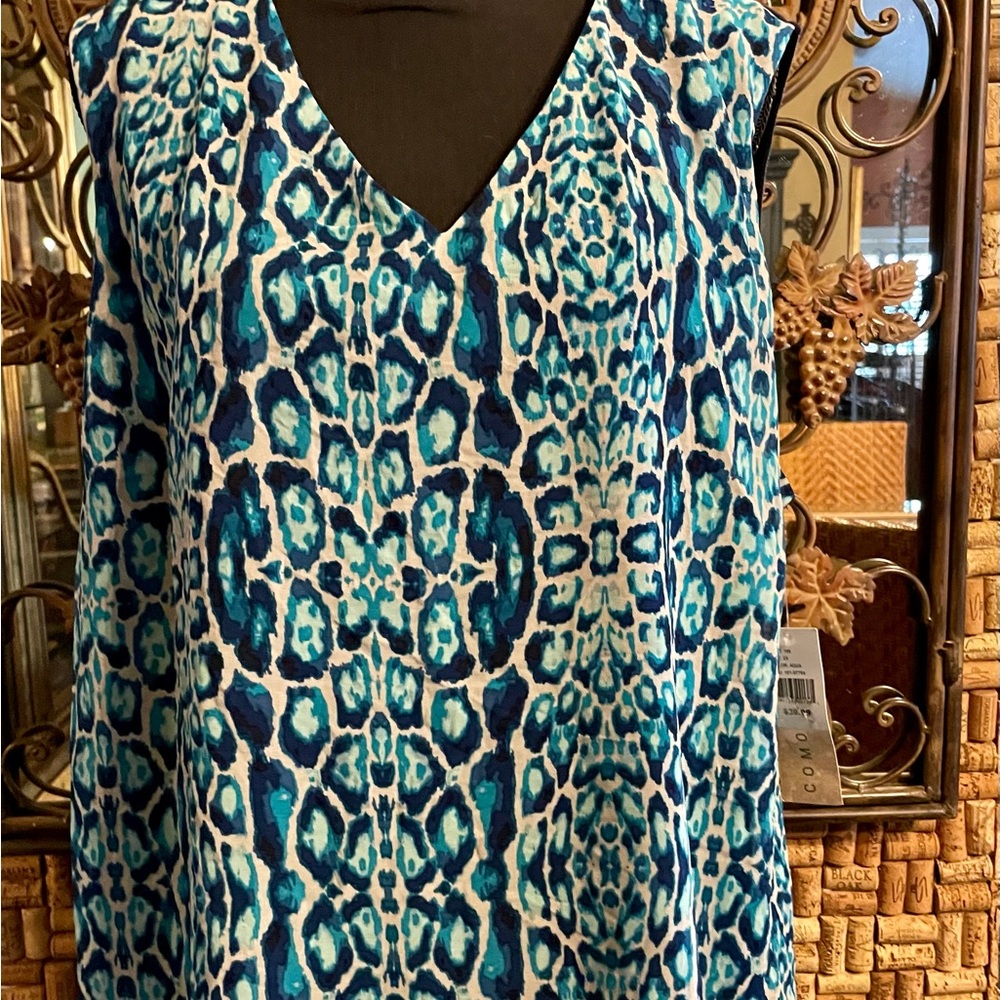 NWT Como Vintage Tank -Cobalt,Wht, Turquoise w Solid Navy “Underskirt” & Back 2X